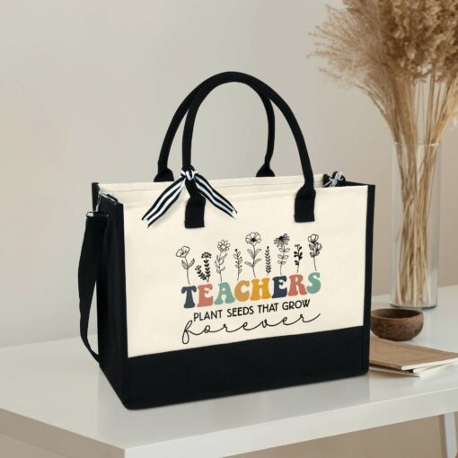 Gingerglowgifts Teachers Plant Seeds That Grow Forever, Teacher Tote Bag TPT1529TNB