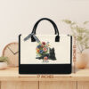 Gingerglowgifts Personalized Black Cat With Flowers Tote Bag TQN2227TNB