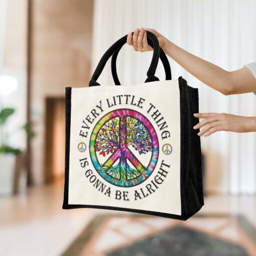 Gingerglowgifts Hippie Peace Sign Tote Bag, Every Little Thing Is Gonna Be Alright MLN2956NTH