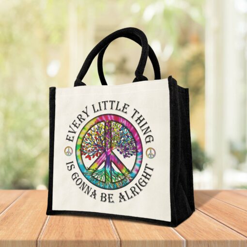 Gingerglowgifts Hippie Peace Sign Tote Bag, Every Little Thing Is Gonna Be Alright MLN2956NTH