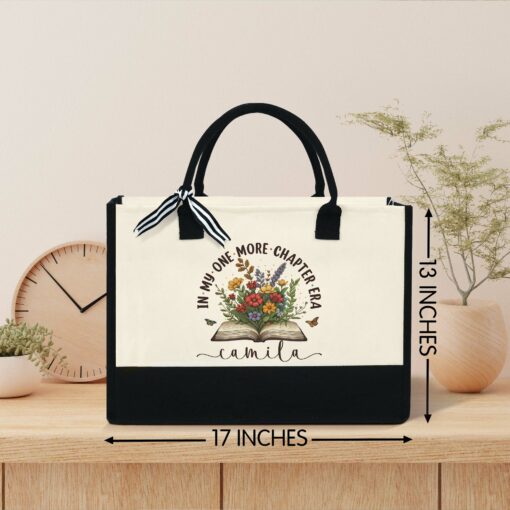 Gingerglowgifts Personalized Floral Book Reading One More Chapter Era Tote Bag TQN2818LTH