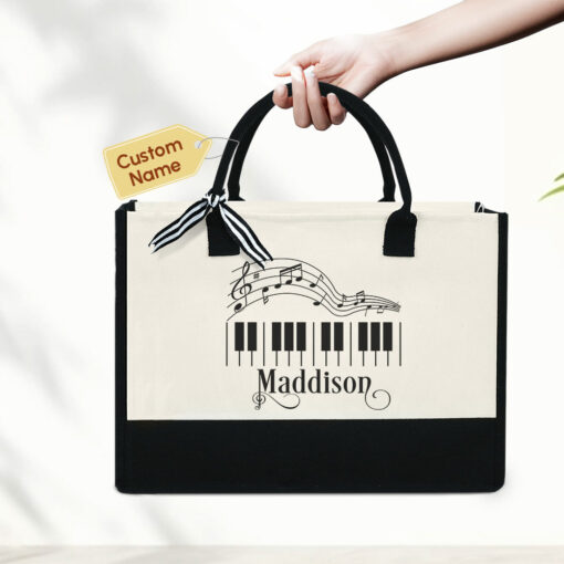 Gingerglowgifts Personalized Music Teacher, Music Lover Gift, Piano Tote Bag MLN2118TDH