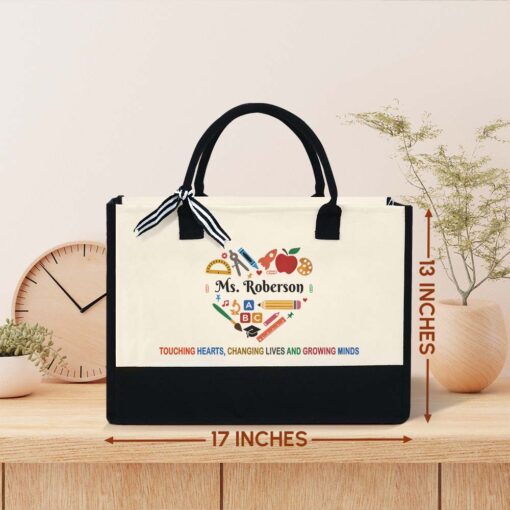 Gingerglowgifts Personalized Touching Hearts, Changing Lives and Growing Minds, Gift For Teacher, Teacher Tote Bag TPT1750v1TTH