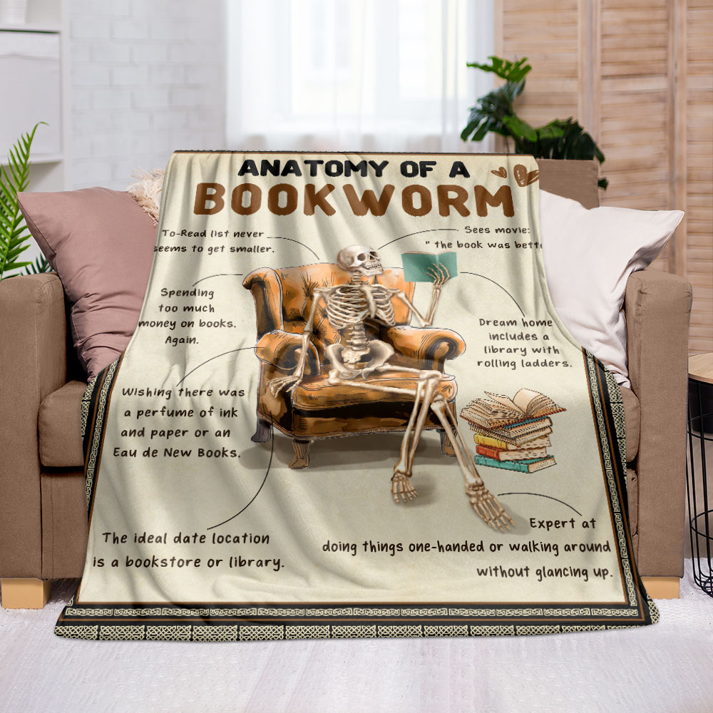 Anatomy Of A Bookworm Skeleton Reading Fleece Blanket