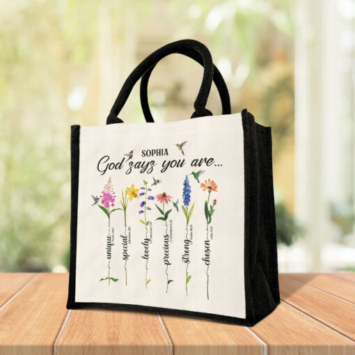 Gingerglowgifts Personalized God Says You Are, Bible Hummingbirds Tote Bag TPT1812TNB