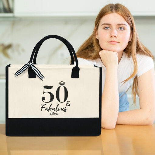 Gingerglowgifts Personalized 50th Birthday Gift For Women 50 & Fabulous Tote Bag TQN2958PS