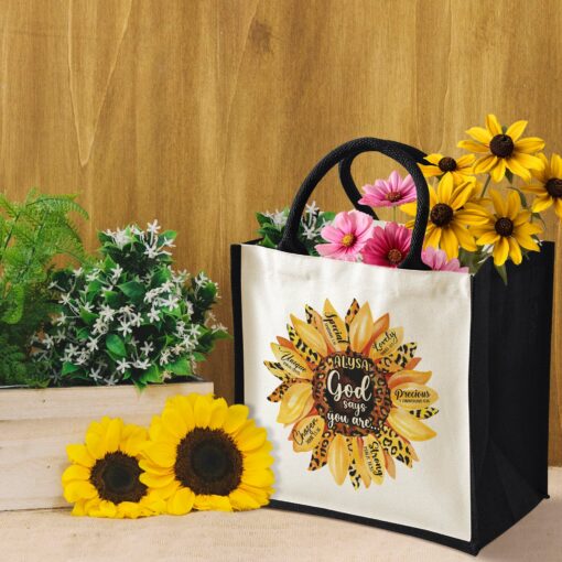 Gingerglowgifts Personalized God Says You Are, Bible Sunflower Tote Bag TPT1820NTH