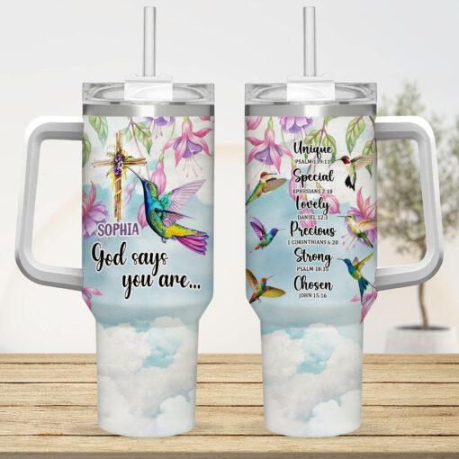 Gingerglowgifts Personalized God Says You Are, Christian Bible Hummingbirds Tumbler 40oz TPT1813NTH