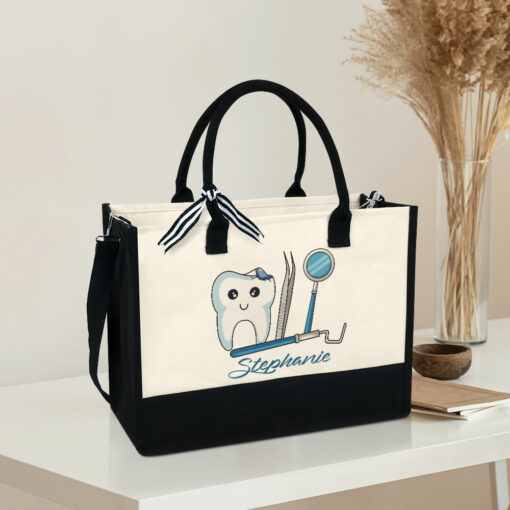 Gingerglowgifts Personalized Dental Office Accessories, Gift for Dentist, Dental Tote Bag MLN2134TNB