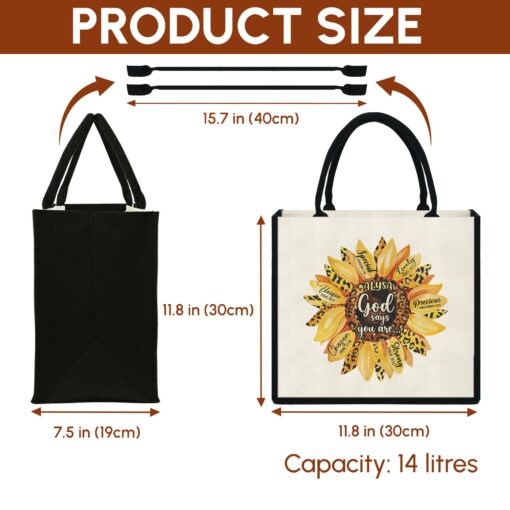 Gingerglowgifts Personalized God Says You Are, Bible Sunflower Tote Bag TPT1820NTH