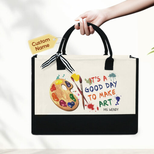 Gingerglowgifts Personalized Art Teacher, It's A Good Day To Make Art, Teacher Tote Bag MLN2114TTH