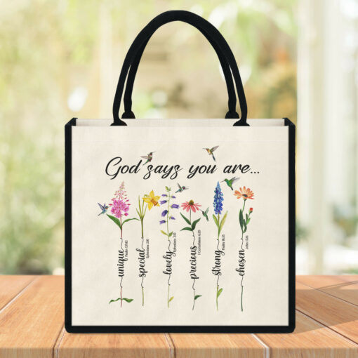 Gingerglowgifts Personalized God Says You Are, Bible Hummingbirds Tote Bag TPT1812TNB