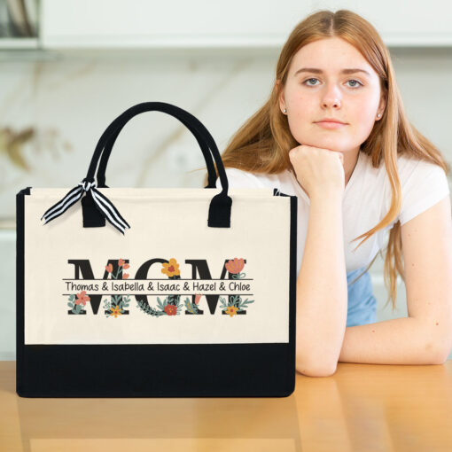 Gingerglowgifts Personalized Mother's Day Gifts, Mom Sign With Kid's Names Tote Bag TPT1797NTH