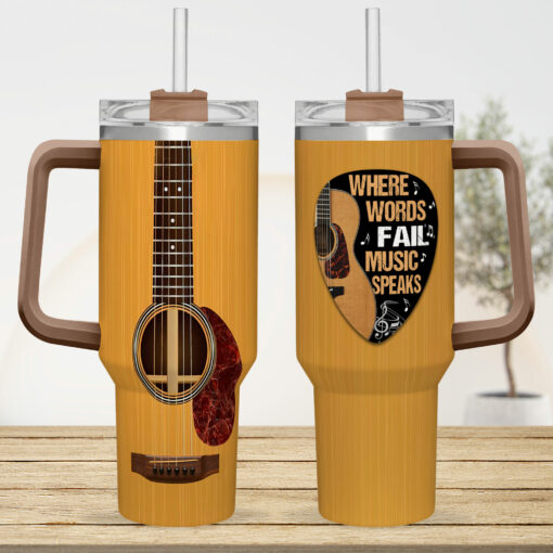 Gingerglowgifts Guitar Tumbler 40oz, Where Words Fail Music Speaks Tumbler MLN2970LTH