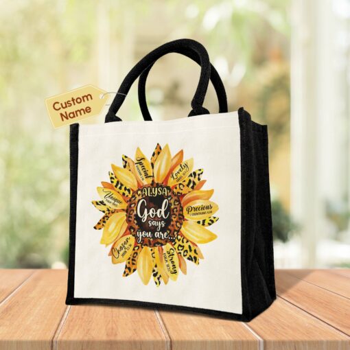 Gingerglowgifts Personalized God Says You Are, Bible Sunflower Tote Bag TPT1820NTH