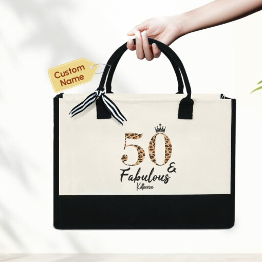 Gingerglowgifts Personalized 50th Birthday Gift 50 & Fabulous Tote Bag TQN2959PS