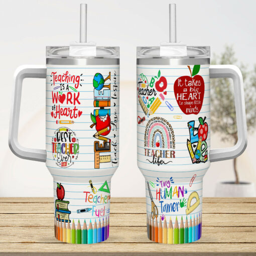 Gingerglowgifts Teacher Tumbler Gifts, Teaching Is A Work Of Heart, Best Teacher Ever Tumbler 40oz MLN2933TNB