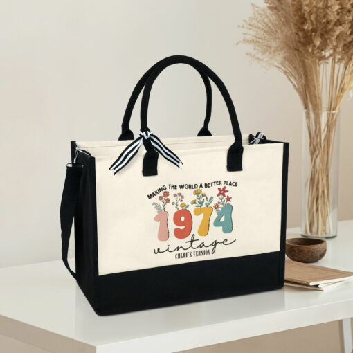 Gingerglowgifts Personalized 50th Birthday Gift, 1974 Vintage Floral Tote Bag TPT1788LTH