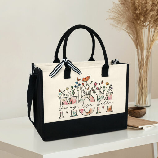 Gingerglowgifts Personalized Mother's Day Gift, Floral Mom Tote Bag TPT1667TNB