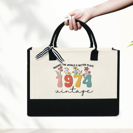 Gingerglowgifts Personalized 50th Birthday Gift, 1974 Vintage Floral Tote Bag TPT1788LTH