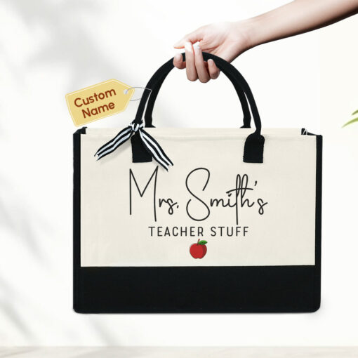 Gingerglowgifts Personalized Teacher Back To School Gifts, Teacher Stuff Tote Bag TQN1495LTH