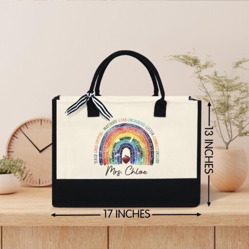 Gingerglowgifts Personalized Teach, Love, Inspire, Rainbow Teacher Tote Bag TPT1326NTH