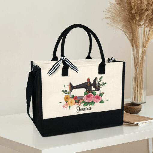 Gingerglowgifts Personalized Sewing Machine For Grandma, Mother's Day, Her Birthday, Sewing Machine Tote Bag MLN2131TNB