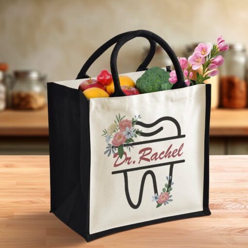 Gingerglowgifts Personalized Floral Tooth, Dental Dentist Tote Bag TPT1818NTH