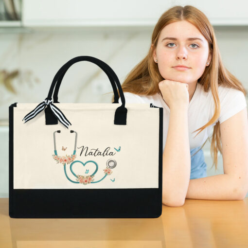 Gingerglowgifts Personalized Nurse's Day Gifts, Custom Name Nurse Tote Bag TPT1736LTH