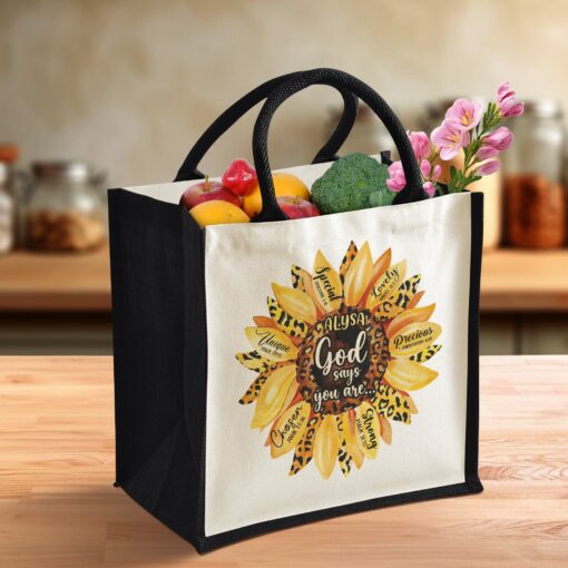 Gingerglowgifts Personalized God Says You Are, Bible Sunflower Tote Bag TPT1820NTH