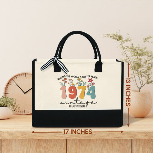 Gingerglowgifts Personalized 50th Birthday Gift, 1974 Vintage Floral Tote Bag TPT1788LTH