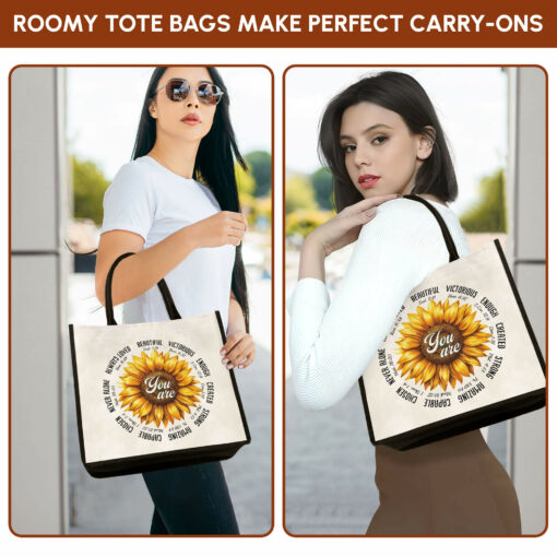 Gingerglowgifts Christian Gifts for Women God Says You Are Sunflower Tote Bag TQN2977TNB