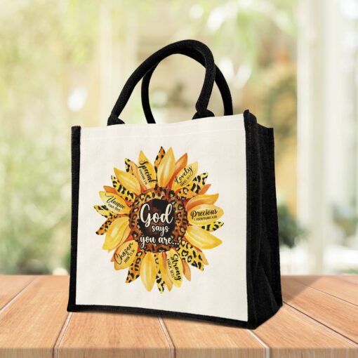 Gingerglowgifts Personalized God Says You Are, Bible Sunflower Tote Bag TPT1820NTH