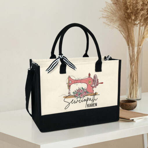 Gingerglowgifts Personalized Sewing Lover Gifts, Floral Sewing, Sewciopath Tote Bag MLN2077TDH