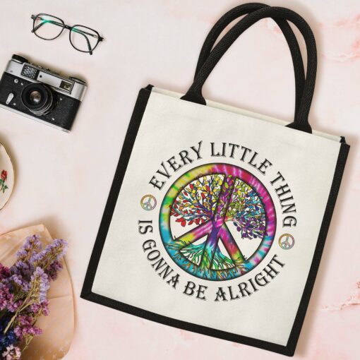 Gingerglowgifts Hippie Peace Sign Tote Bag, Every Little Thing Is Gonna Be Alright MLN2956NTH