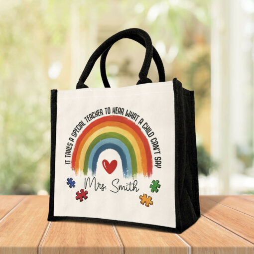 Gingerglowgifts Personalized Autism Teacher It Takes A Special Teacher To Hear What A Child Can't Say Tote Bag TQN2973TNB