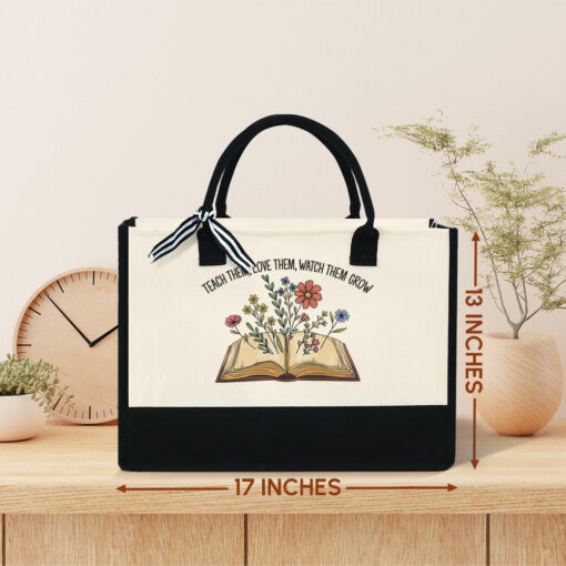 Gingerglowgifts Personalized Teacher Gift, Teach Them, Love Them, Watch Them Grow, Teacher Tote Bag MLN1769TNB