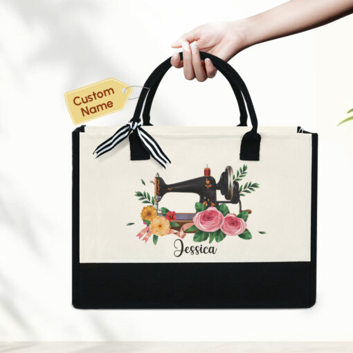 Gingerglowgifts Personalized Sewing Machine For Grandma, Mother's Day, Her Birthday, Sewing Machine Tote Bag MLN2131TNB