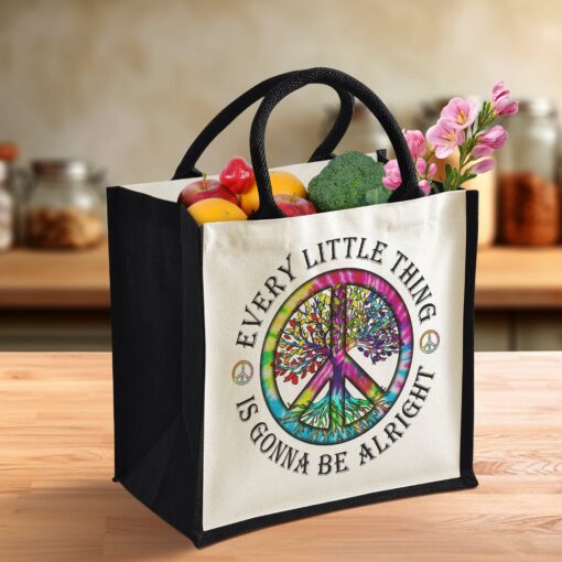 Gingerglowgifts Hippie Peace Sign Tote Bag, Every Little Thing Is Gonna Be Alright MLN2956NTH