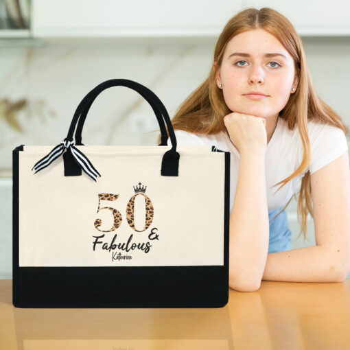 Gingerglowgifts Personalized 50th Birthday Gift 50 & Fabulous Tote Bag TQN2959PS