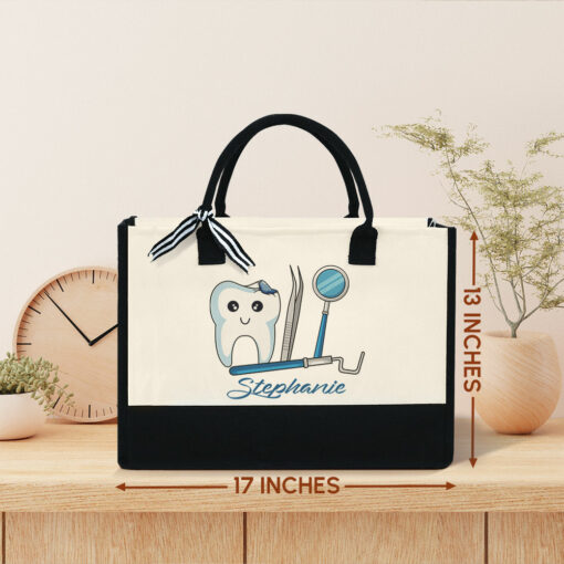 Gingerglowgifts Personalized Dental Office Accessories, Gift for Dentist, Dental Tote Bag MLN2134TNB