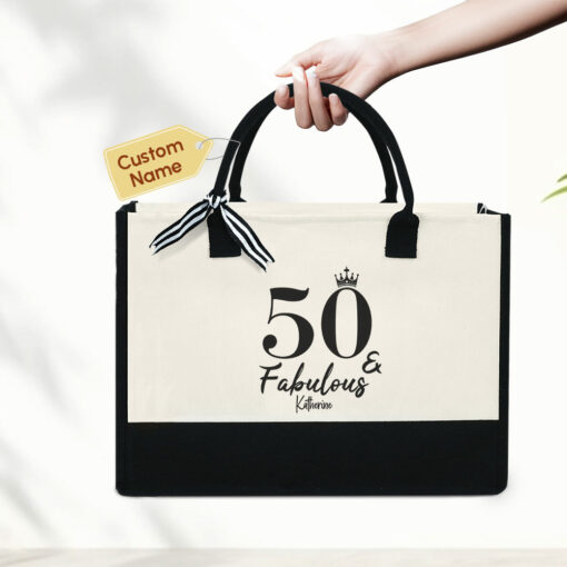 Gingerglowgifts Personalized 50th Birthday Gift For Women 50 & Fabulous Tote Bag TQN2958PS