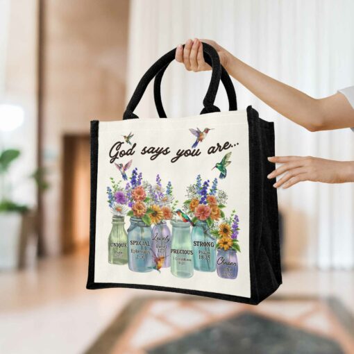 Gingerglowgifts God Says You Are, Bible Religious Gift Hummingbirds Tote Bag TPT1809PS