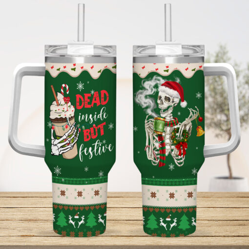 Gingerglowgifts Christmas Dead Inside But Festive Skeleton Drinks Coffee Tumbler 40oz TQN1829NTH