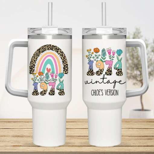 Gingerglowgifts Personalized 50th Birthday Gift, 1974 Vintage Rainbow Tumbler 40oz TPT1789NTH