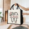 Gingerglowgifts Personalized Floral Tooth, Dental Dentist Tote Bag TPT1818NTH