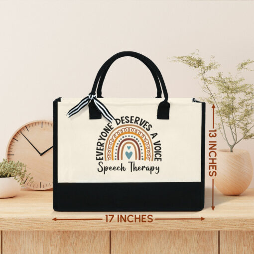 Gingerglowgifts Personalized SLP Gift, Everyone Deserves a Voice Speech Therapist, SLP Tote Bag MLN1460TNB