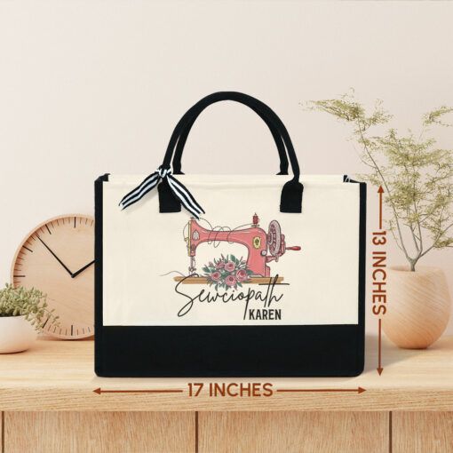 Gingerglowgifts Personalized Sewing Lover Gifts, Floral Sewing, Sewciopath Tote Bag MLN2077TDH