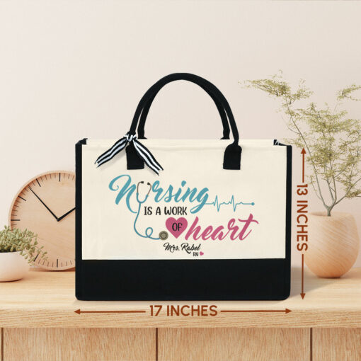 Gingerglowgifts Personalized Gift For Nurse Day, Nurse Is A Work Of Heart, Nurse Tote Bag MLN1936TNB