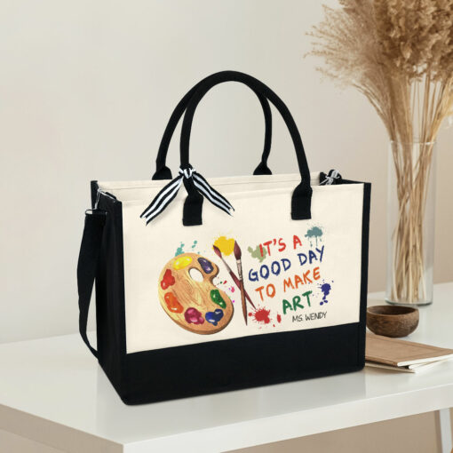 Gingerglowgifts Personalized Art Teacher, It's A Good Day To Make Art, Teacher Tote Bag MLN2114TTH